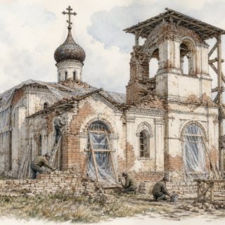 Скетч: первая консервационная помощь руинированному православному храму